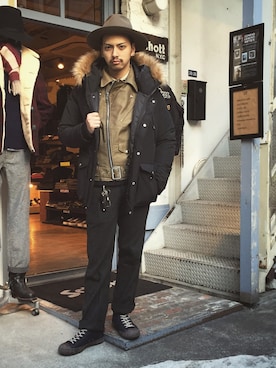 「schott（ショット）のアイテム（ダウンジャケット/コート）」を使った、yamazakiさん（メンズ・170cm）の冬コーディネート