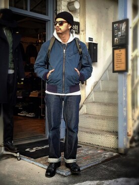 「schott（ショット）のアイテム（MA-1）」を使った、yamazakiさん（メンズ・170cm）の冬コーディネート
