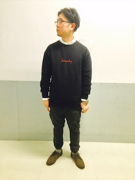 「BASECONTROL（ベースコントロール）のアイテム（スラックス）」を使った、雷韻さん（メンズ・168cm）の冬コーディネート