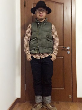 「GLOBAL WORK（グローバルワーク）のフェルトロングブリムハット/705078（ハット）」を使った、Robinxuさん（メンズ・165cm）の冬コーディネート