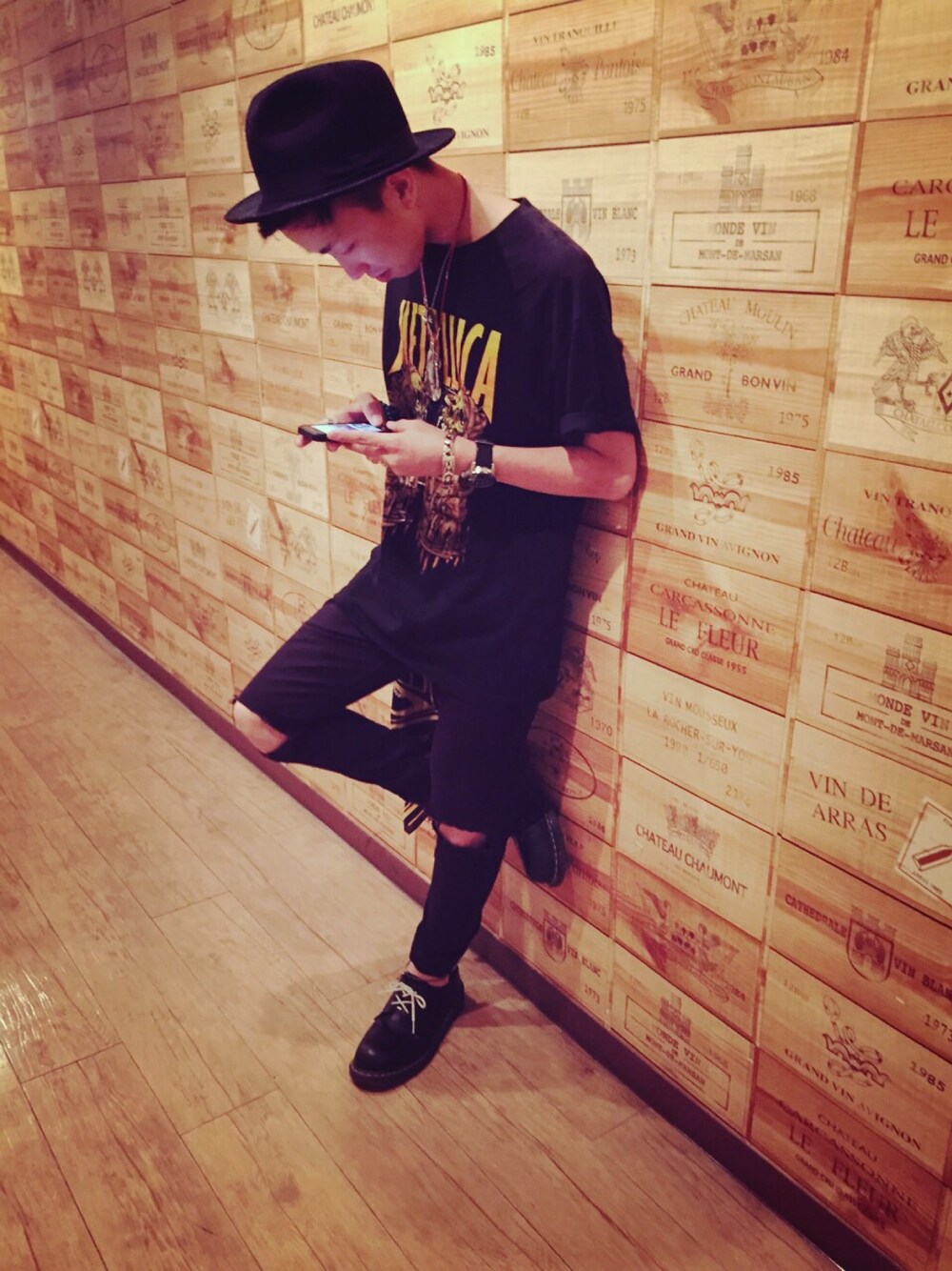 「VINTAGE、Saint Laurent、メタリカ、METALLICA、Dr.Martens、Dickies、NewYorkHat、Chrome Hearts、クロムハーツ、goro's」｜「NEW YORK HATのアイテム（ハット、ブラック系）」を使った、$inさん（メンズ・170cm）の夏コーディネートの1枚目の写真