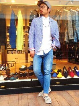 「UNION STATION（ユニオンステーション）のオックスBDシャツ（シャツ/ブラウス）」を使った、マティさん（メンズ・173cm）の春コーディネート