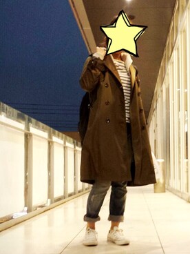 「アイテム（トレンチコート、グリーン系）」を使った、ひーさん（レディース・153cm）の秋コーディネート