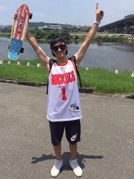 「アイテム（ジャージ）」を使った、YukstLinさん（メンズ・169cm・20代）の夏コーディネート