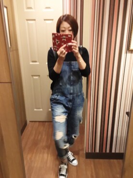 「ZARA（ザラ）のアイテム（サロペット/オーバーオール、ブルー系）」を使った、greenさん（レディース・159cm）の秋コーディネート