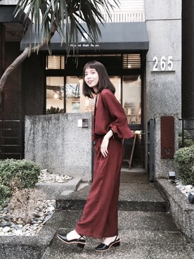 「アイテム（つなぎ/オールインワン、レッド系）」を使った、aimee さん（レディース・148cm）の秋コーディネート