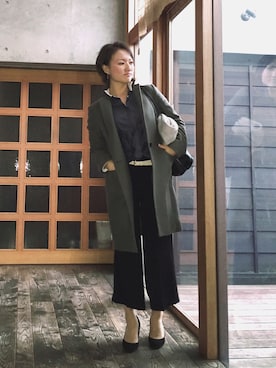「ICB（アイシービー）のアイテム（チェスターコート）」を使った、KAORUさん（レディース・161cm）の冬コーディネート