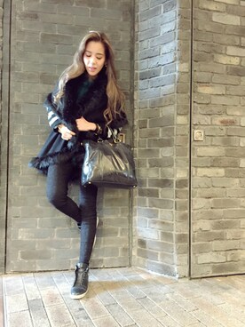「アイテム（ポンチョ）」を使った、Nammiy.さん（レディース・170cm・20代）の冬コーディネート