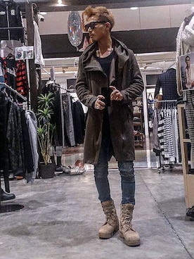 「NO NAME（ノーネーム）のアイテム（モッズコート）」を使った、Yeezyさん（メンズ・174cm）の冬コーディネート