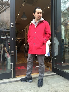 「おじさん」｜「アイテム（ステンカラーコート）」を使った、TAKASIさん（メンズ・163cm）の春コーディネート