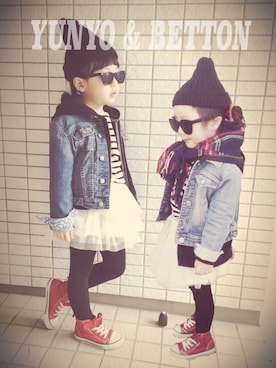 「ECODECO（エコデコ）のアイテム」を使った、YUNYOさん（キッズ・110cm）の春コーディネート