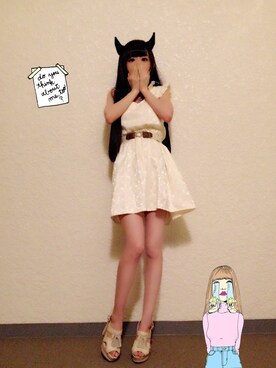 「手作りのチョーカー♡（ネックレス、ホワイト系）」を使った、tsukino🌙maiさん（レディース・152cm）の夏コーディネート