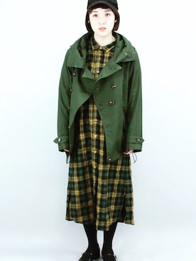 「チェックワンピース」｜「アイテム（マウンテンパーカー）」を使った、VAIOUSさん（レディース・158cm）の夏コーディネート