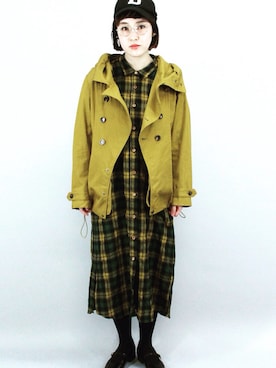 「チェックワンピース」｜「アイテム（マウンテンパーカー）」を使った、VAIOUSさん（レディース・158cm）の夏コーディネート