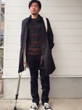 「TOPMAN（トップマン）のアイテム（ニット/セーター）」を使った、しもやんさん（メンズ・175cm）の冬コーディネート
