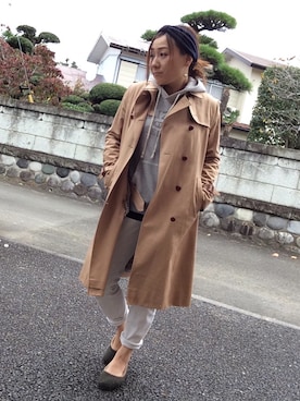 「黒リュック」｜「アイテム（トレンチコート）」を使った、sy☆さん（レディース・159cm）の秋コーディネート