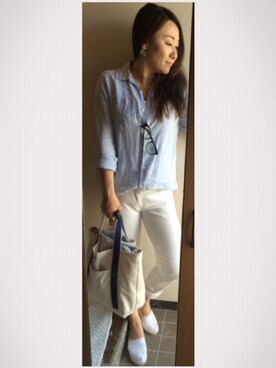 「ブルー x ホワイト」｜「アイテム（その他シューズ）」を使った、sy☆さん（レディース・159cm）の春コーディネート