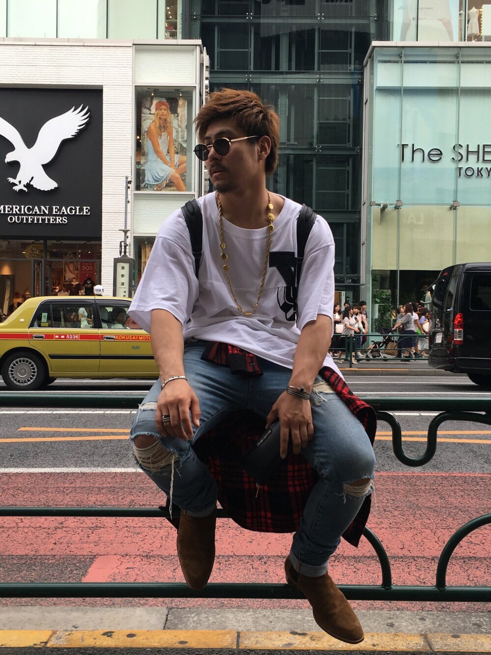 「Saint Laurent、FACETASM、H&M、オトナカジュアル、ビッグシルエット、ビッグT、street、code」｜「FACETASMのアイテム（Tシャツ/カットソー、ホワイト系）」を使った、たかちゃんさん（メンズ・178cm）の夏コーディネートの1枚目の写真