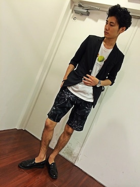 「MORGAN HOMME（モルガンオム）のアイテム（テーラードジャケット）」を使った、タザキさん（メンズ・172cm）の夏コーディネート
