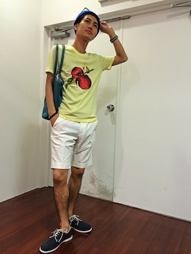 「HAMNETT（ハムネット）のアイテム（帽子）」を使った、タザキさん（メンズ・172cm）の夏コーディネート