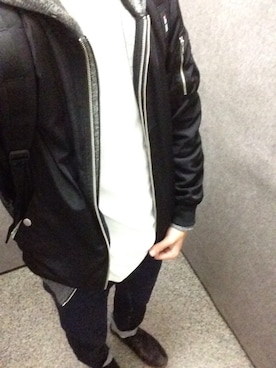 「ノーカラージャケット」｜「アイテム（MA-1）」を使った、Yさん（メンズ・176cm）の秋コーディネート