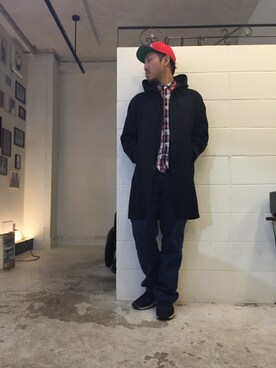 「Champion（チャンピオン）のアイテム（パーカー、ブラック系）」を使った、kensu-さん（メンズ・174cm）の冬コーディネート