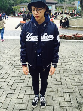 「アイテム（マウンテンパーカー、ブルー系）」を使った、jiunさん（メンズ・180cm）の冬コーディネート