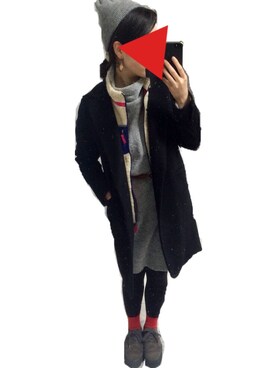 「RAY CASSIN（レイカズン）のニットワンピ（ワンピース、グレー系）」を使った、きぼみさん（レディース・157cm）の冬コーディネート