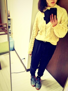 「chico_（チコ）のニット（ニット/セーター、イエロー系）」を使った、きぼみさん（レディース・157cm）の冬コーディネート
