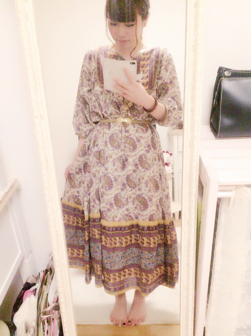 「VINTAGEのアイテム（ワンピース、その他）」を使った、🌜Runさん（レディース・155cm）の秋コーディネートの1枚目の写真