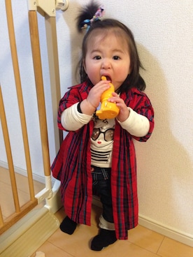 「アイテム（シャツワンピース）」を使った、キャンピロさん（キッズ・80cm）の冬コーディネート