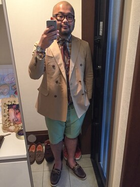 「カモ柄」｜「アイテム（アナログ腕時計）」を使った、平地大樹 aka ひらっちさん（メンズ・176cm）の夏コーディネート