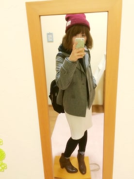 「白スカート」｜「アイテム（ピーコート）」を使った、noaさん（レディース・156cm）の秋コーディネート