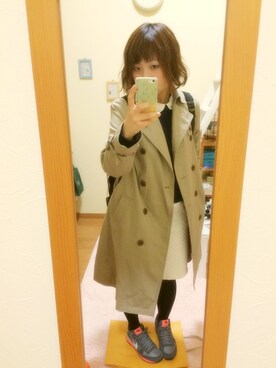 「シャツ×スウェット」｜「アイテム（トレンチコート）」を使った、noaさん（レディース・156cm）の冬コーディネート