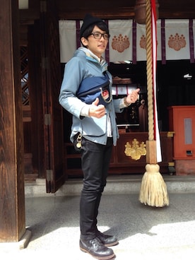 「アイテム（マウンテンパーカー、ブルー系）」を使った、(OnO) さん（メンズ・170cm）の夏コーディネート