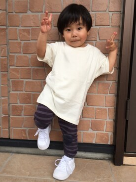「Prestonsのアイテム（Tシャツ/カットソー、ホワイト系）」を使った、R.Kさん（キッズ・120cm）の春コーディネート