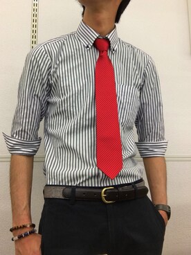 「アイテム（ネクタイ、レッド系）」を使った、yoshinobuさん（メンズ・189cm）の春コーディネート