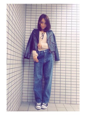 「Another Edition（アナザーエディション）のボーイフレンドデニム/AEBC BOYFRIEND DNM PT（デニムパンツ）」を使った、yuri.さん（レディース・150cm）の秋コーディネート