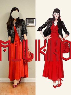 「red」｜「アイテム（ライダースジャケット）」を使った、高牛奶童鞋_Milkkoさん（レディース・162cm）の冬コーディネート