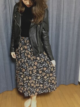 「stradivarius（ストラディバリウス）のアイテム（ライダースジャケット）」を使った、ryokaさん（レディース・167cm）の秋コーディネート