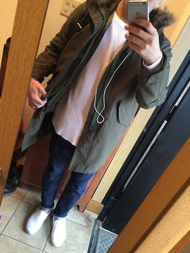 「MONKEY TIME（モンキータイム）のアイテム（モッズコート）」を使った、はろさん（メンズ・178cm）の冬コーディネート