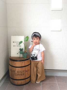 「A BOND（アボンド）のオーバーダイワイドパンツ(100～120cm)（その他パンツ、ベージュ系）」を使った、waco*さん（キッズ・100cm）の夏コーディネート