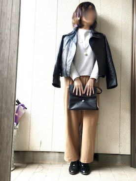 「パールアクセ」｜「アイテム（ライダースジャケット）」を使った、타카さん（レディース・158cm）の春コーディネート