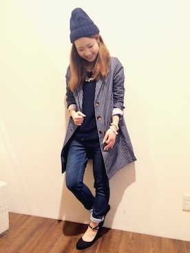 「ストライプジャケット」｜Momoさん（レディース・159cm）の春コーディネート