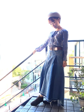 「アイテム（デニムスカート）」を使った、CANAAN山本麻美さん（レディース・150cm）の秋コーディネート