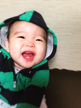 「アイテム（ママ＆ベビー、グリーン系）」を使った、ku9mi3im9ukさん（キッズ・70cm）の秋コーディネート