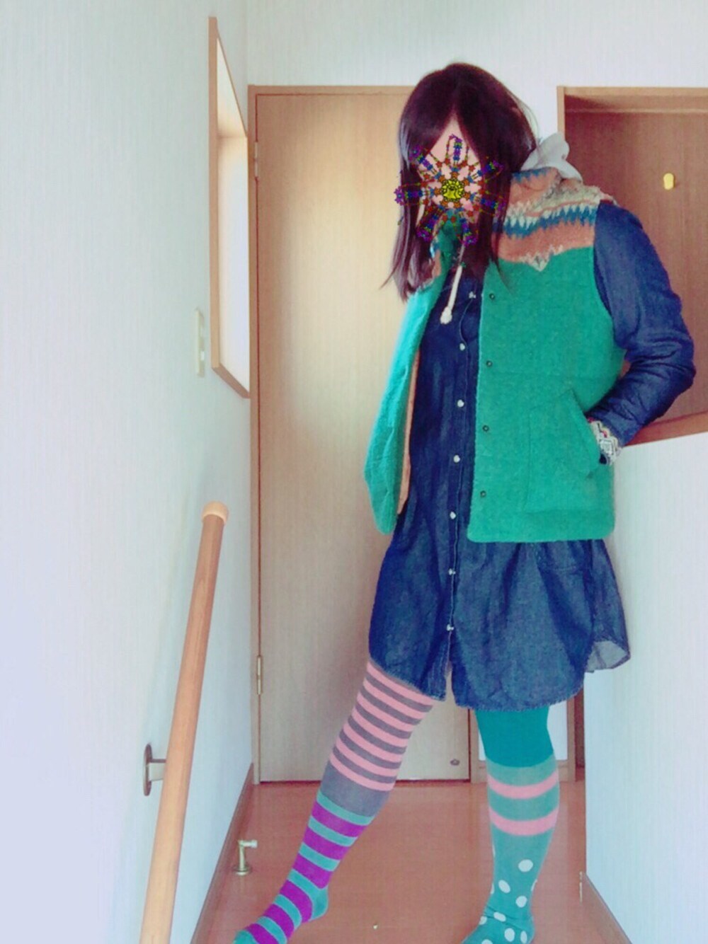 「チチカカ」｜「チチカカのキカ柄ボアWOOLベスト（その他アウター、グリーン系）」を使った、nappa_chanさん（レディース・160cm）の冬コーディネートの1枚目の写真