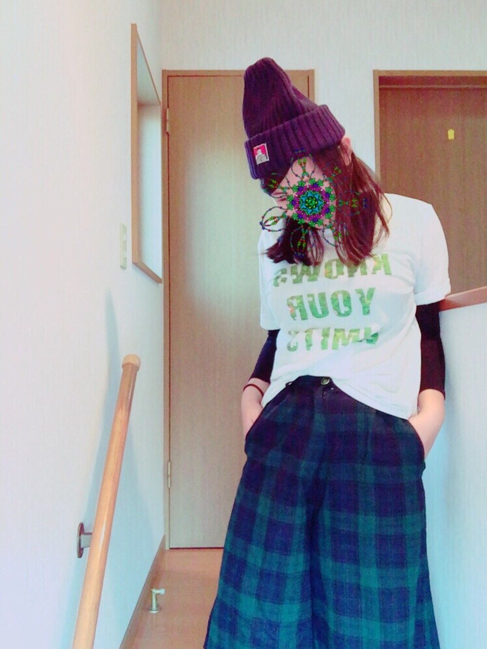 「春コーデ」｜「しまむらのアイテム（パンツ、グリーン系）」を使った、nappa_chanさん（レディース・160cm）の冬コーディネートの1枚目の写真