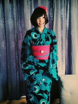 「blue」｜「アイテム（水着/着物・浴衣）」を使った、うめもゆさん（レディース・165cm）の秋コーディネート