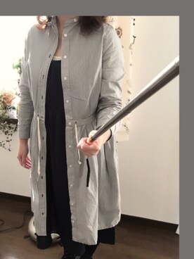 「earth music&ecology（アースミュージックアンドエコロジー）のアイテム（シャツワンピース、ブルー系）」を使った、なごみさん（レディース・165cm）の冬コーディネート
